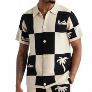 NWT! MAVRANS “Victory Lap” Check Graphic Button-Up Polo Size Medium